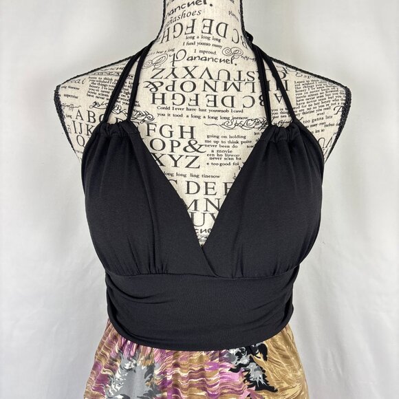 Pretty Good Halter Maxi Dress Women’s Small Black Multicolor Floral Empire Waist - Picture 3 of 13